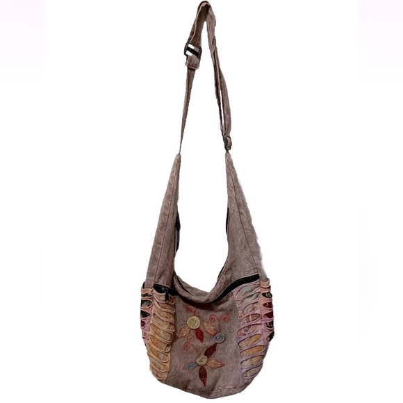 Y2K Patchwork Hippie Boho Artsy Pocket Zip Crossbody PURSE Nepal Handmade - Picture 4 of 10